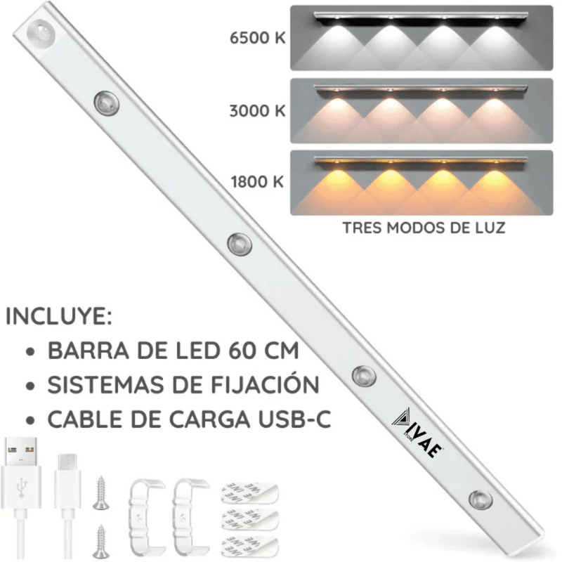 Luz Led Recargable Con Sensor De Movimiento y Efecto Montaña - 60cm